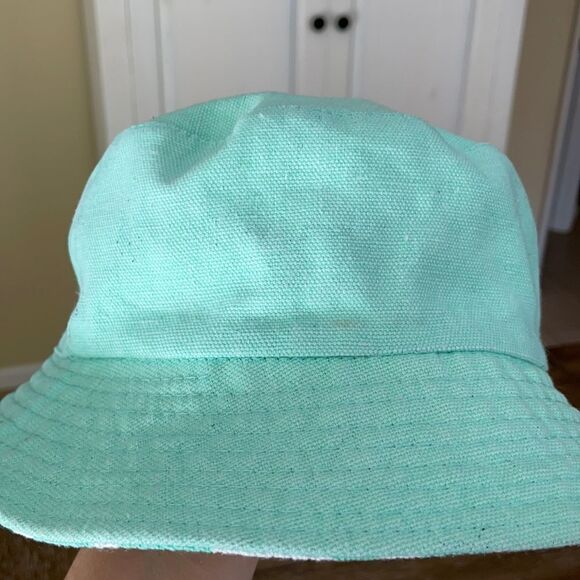 Turquoise and White Chevron Print on Inside and Turquoise on Outside Bucket Hat - Picture 3 of 8